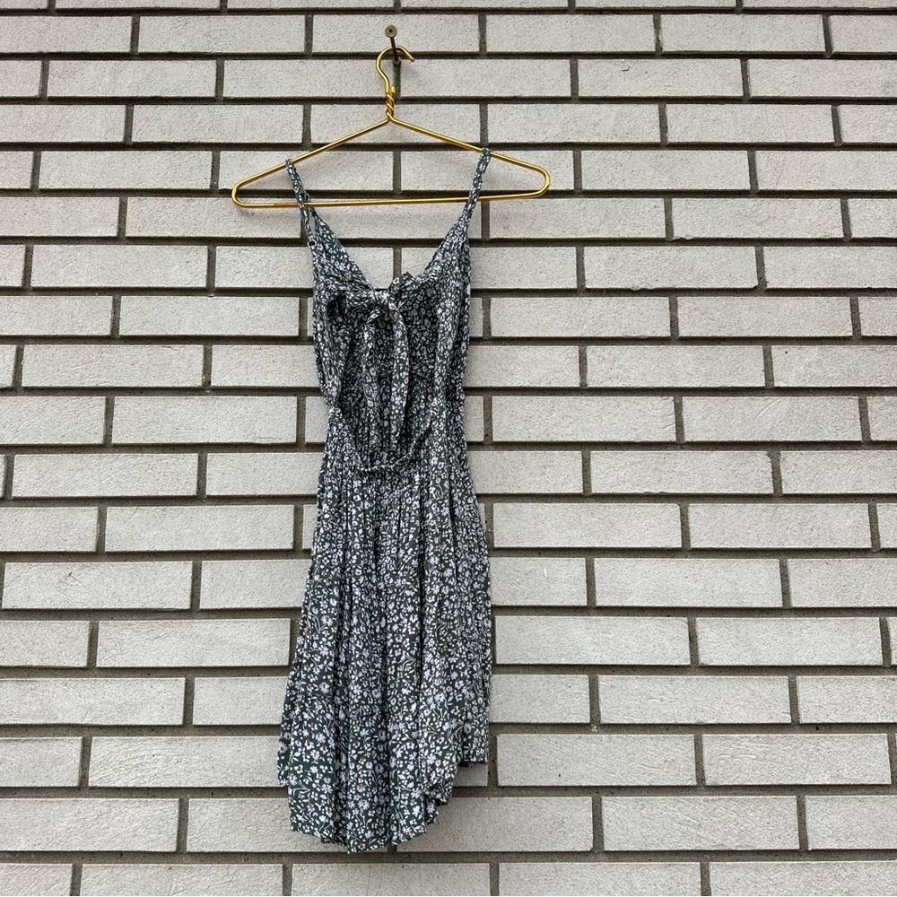 Angie Green Floral Tie Back High Low Boho Cottagecore Mini Dress L Prairie - Picture 9 of 11